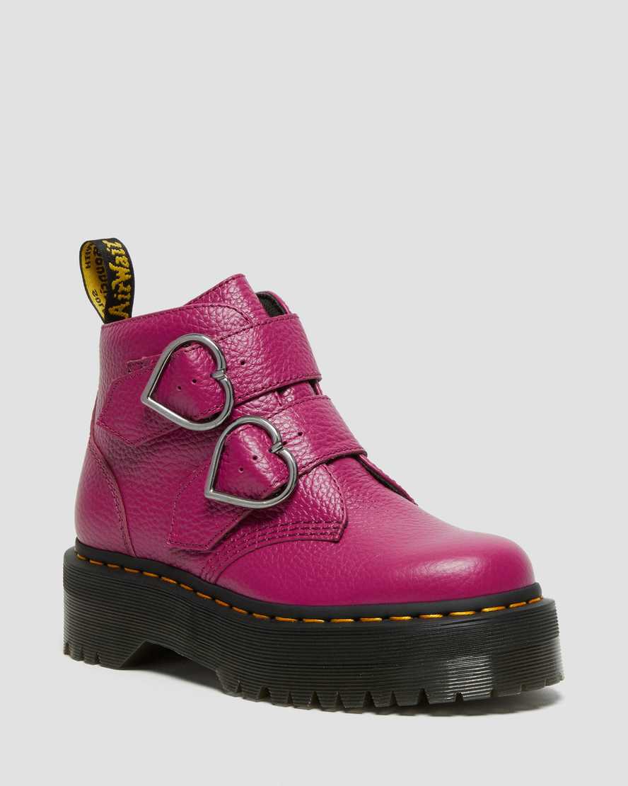 Dr. Martens Devon Heart Lær Platform Støvler Dame Fuchsia [3756XSDGF]